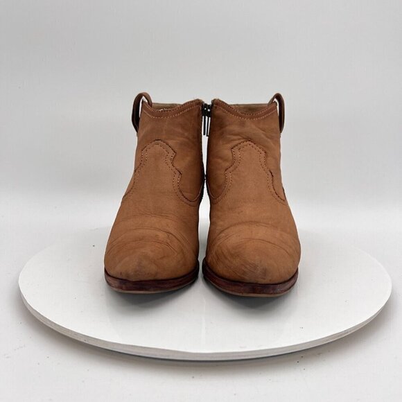 Frye Reina Women Size 5.5M Brown Cognac Suede Side Zip Heel Block Ankle Boot - Picture 2 of 16